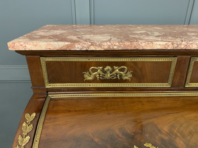 Large 19th Century French Empire Flame Mahogany Cylinder Desk - Image 5