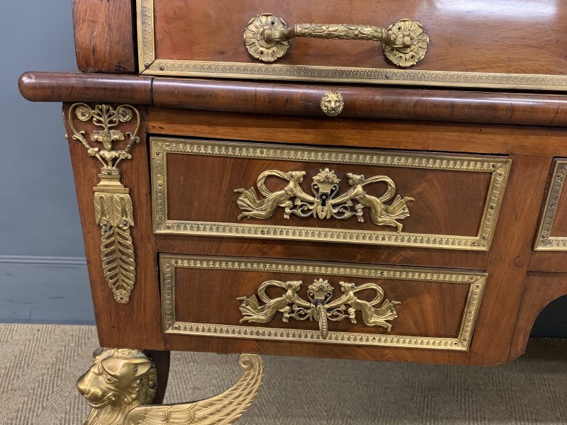 Large 19th Century French Empire Flame Mahogany Cylinder Desk - Image 10