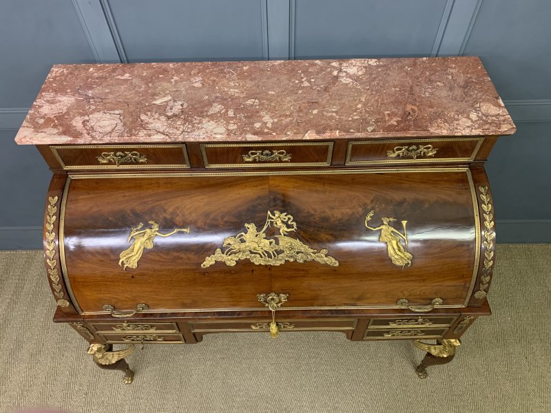 Large 19th Century French Empire Flame Mahogany Cylinder Desk - Image 2