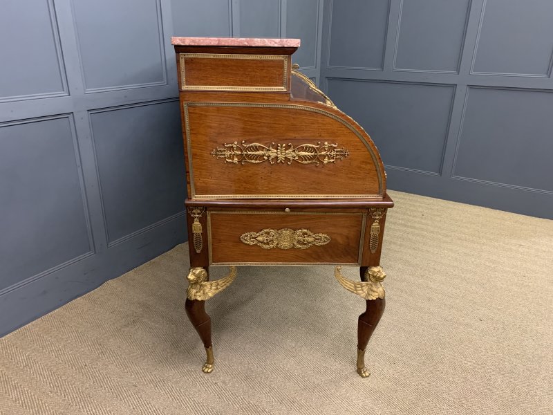 Large 19th Century French Empire Flame Mahogany Cylinder Desk - Image 4