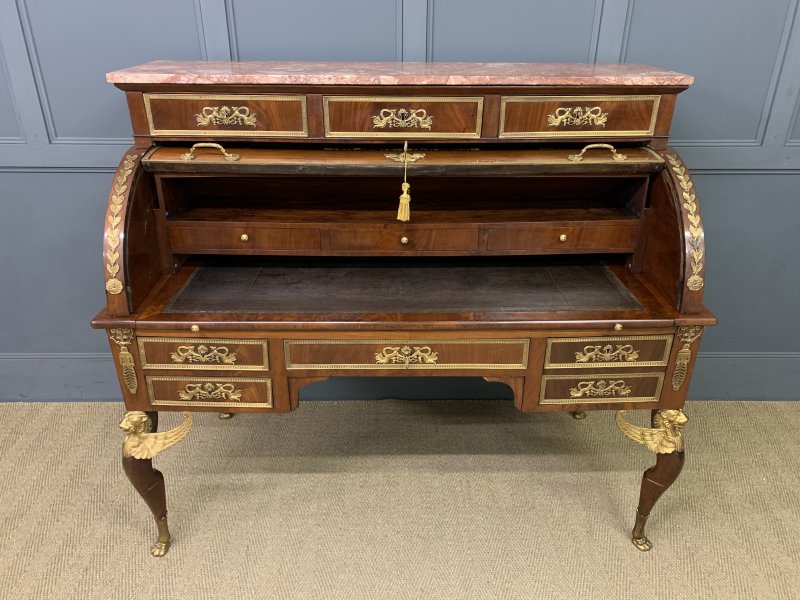 Large 19th Century French Empire Flame Mahogany Cylinder Desk - Image 8
