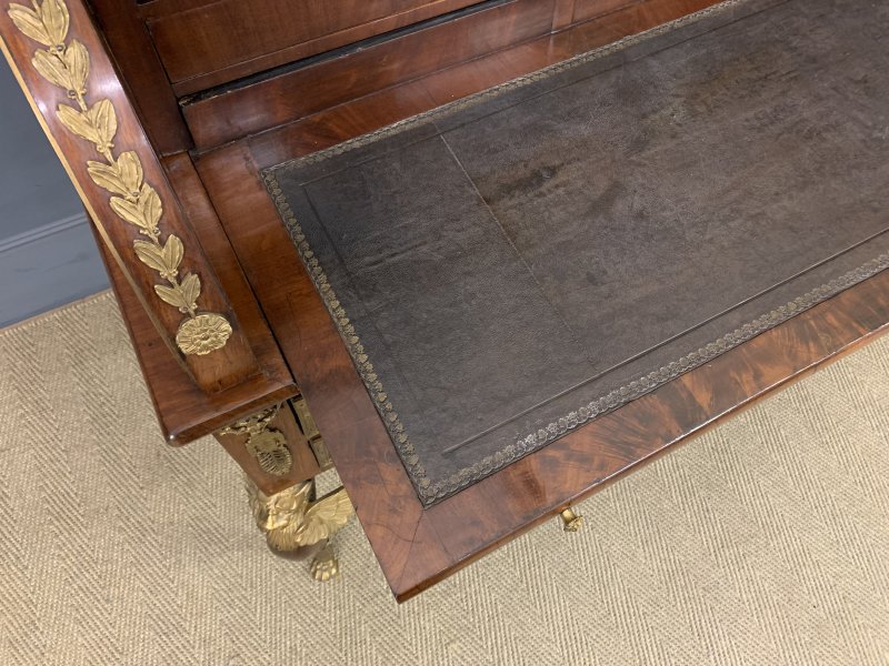 Large 19th Century French Empire Flame Mahogany Cylinder Desk - Image 11