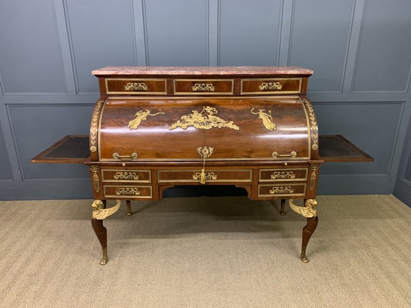 Large 19th Century French Empire Flame Mahogany Cylinder Desk - Image 12