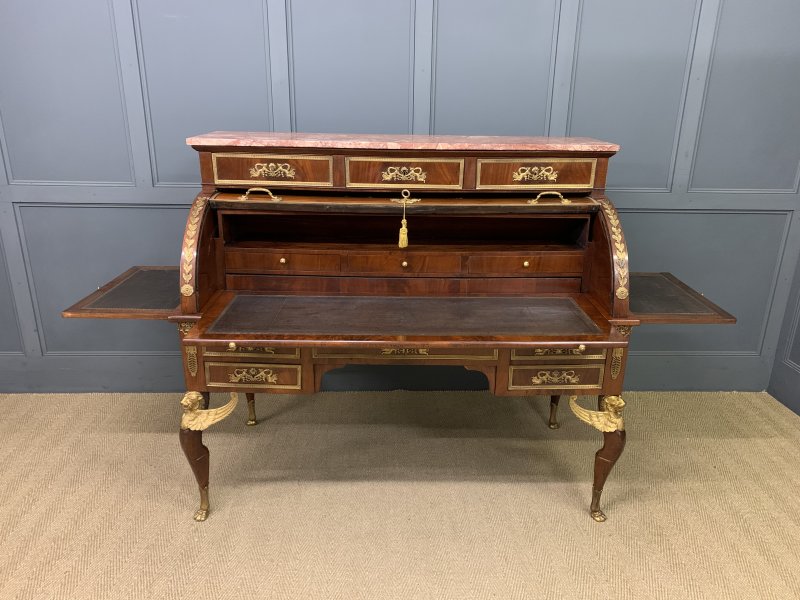 Large 19th Century French Empire Flame Mahogany Cylinder Desk - Image 13