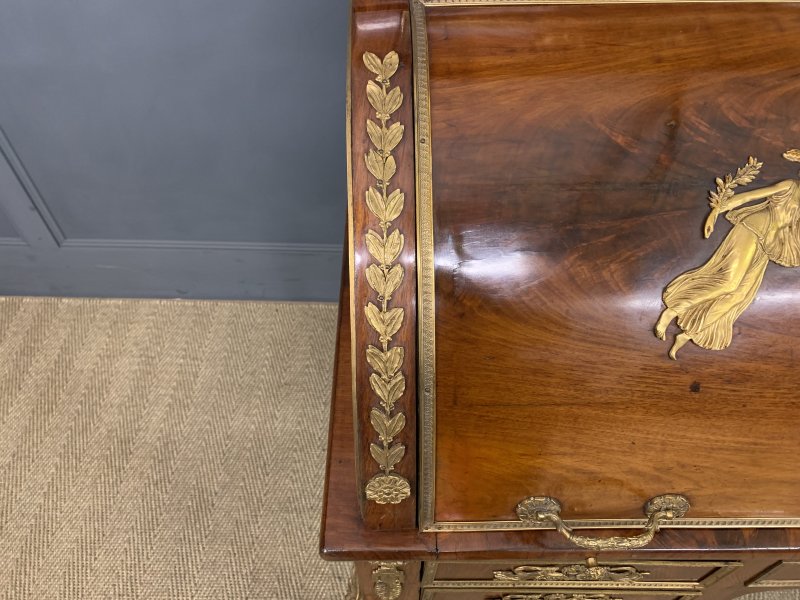 Large 19th Century French Empire Flame Mahogany Cylinder Desk - Image 16