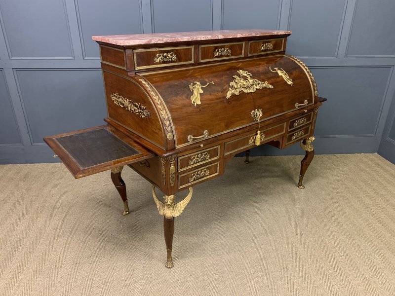 Large 19th Century French Empire Flame Mahogany Cylinder Desk - Image 19