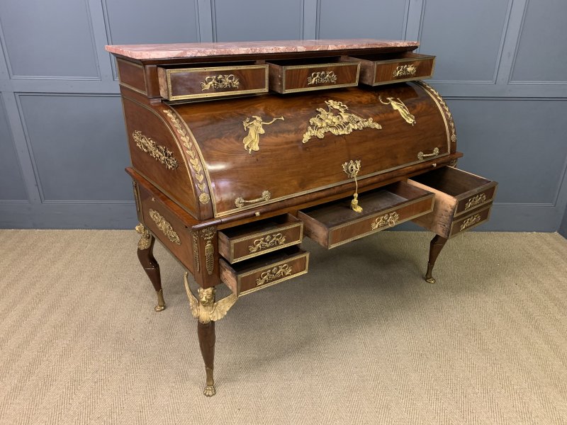 Large 19th Century French Empire Flame Mahogany Cylinder Desk - Image 18