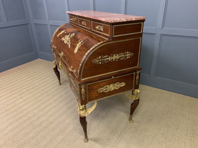 Large 19th Century French Empire Flame Mahogany Cylinder Desk - Image 20