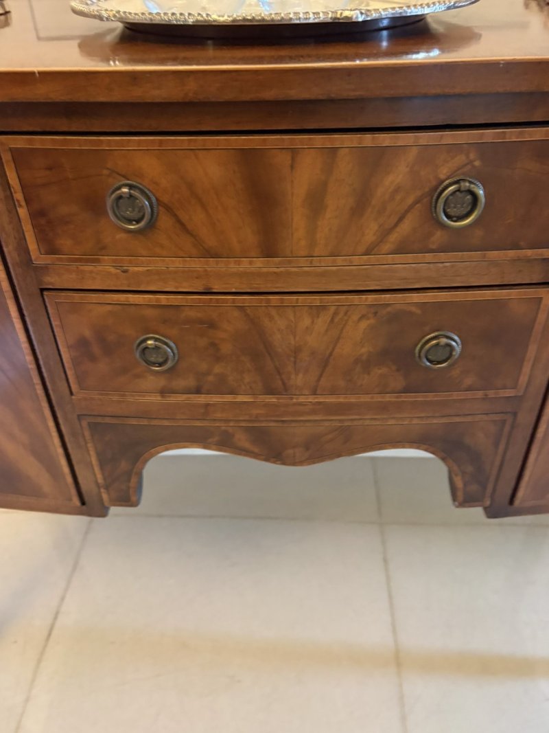 Antique Edwardian Flame Mahogany Bow Front Sideboard Buffet Cabinet - Image 6
