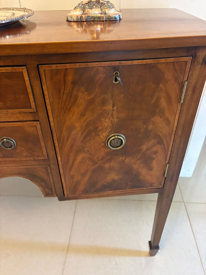 Antique Edwardian Flame Mahogany Bow Front Sideboard Buffet Cabinet - Image 7