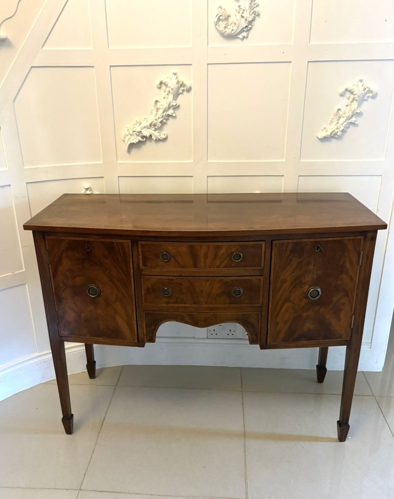 Antique Edwardian Flame Mahogany Bow Front Sideboard Buffet Cabinet - Image 3