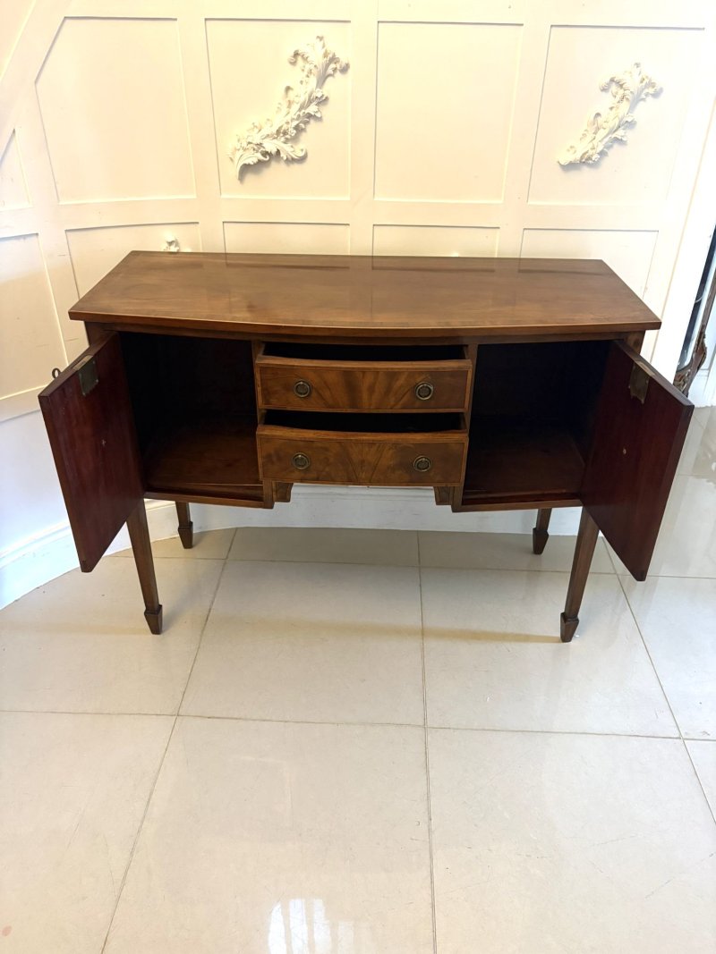 Antique Edwardian Flame Mahogany Bow Front Sideboard Buffet Cabinet - Image 11