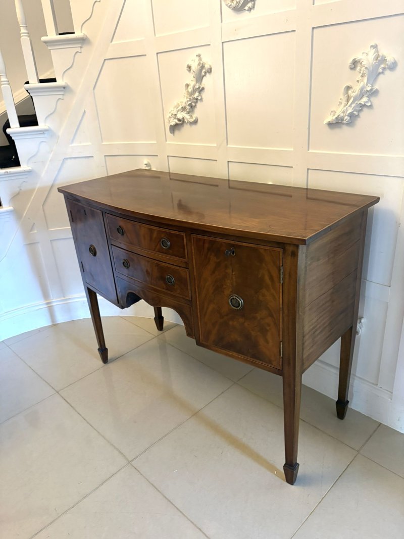 Antique Edwardian Flame Mahogany Bow Front Sideboard Buffet Cabinet - Image 10