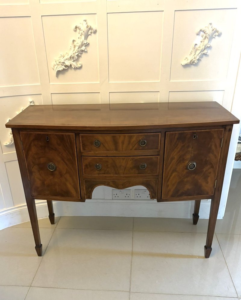 Antique Edwardian Flame Mahogany Bow Front Sideboard Buffet Cabinet