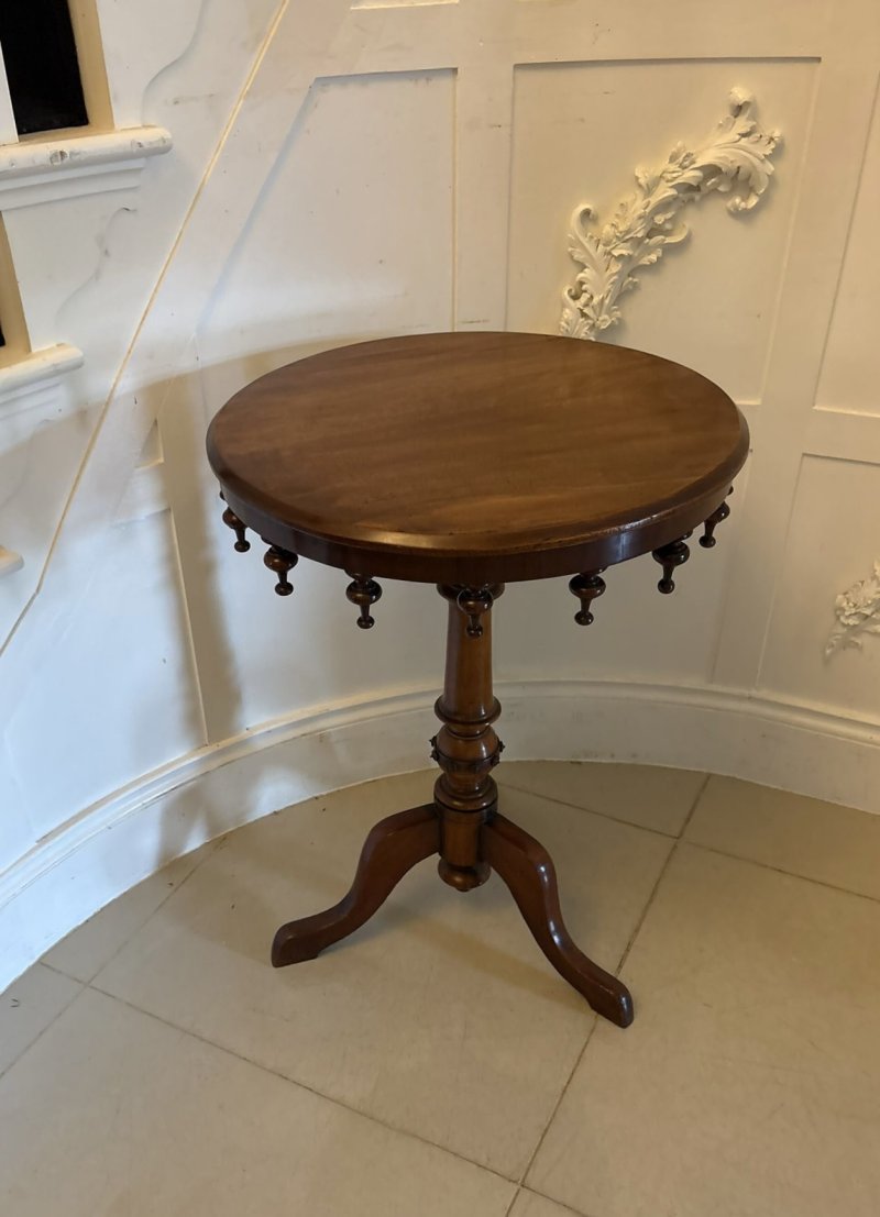 Antique Victorian Walnut Bobbin Gallery Lamp Table - Image 6