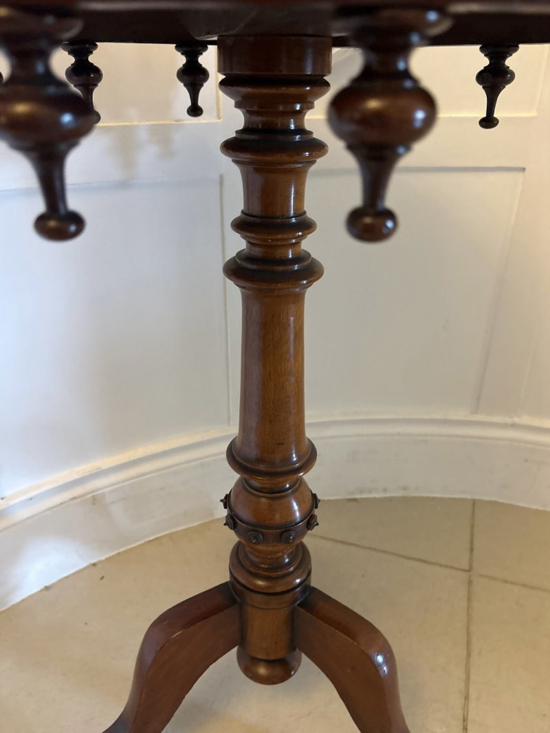 Antique Victorian Walnut Bobbin Gallery Lamp Table - Image 10