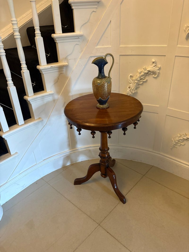 Antique Victorian Walnut Bobbin Gallery Lamp Table - Image 4