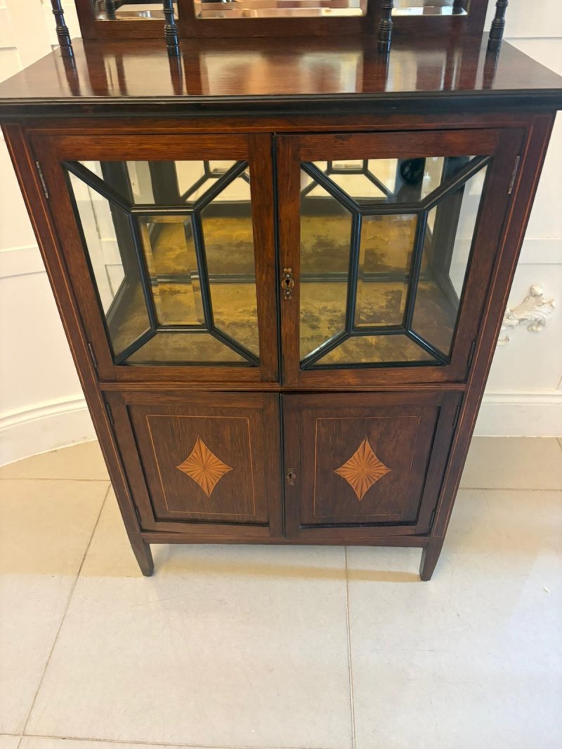 Antique Edwardian Satinwood Inlaid Mahogany Display Cabinet With Mirror Back - Image 7