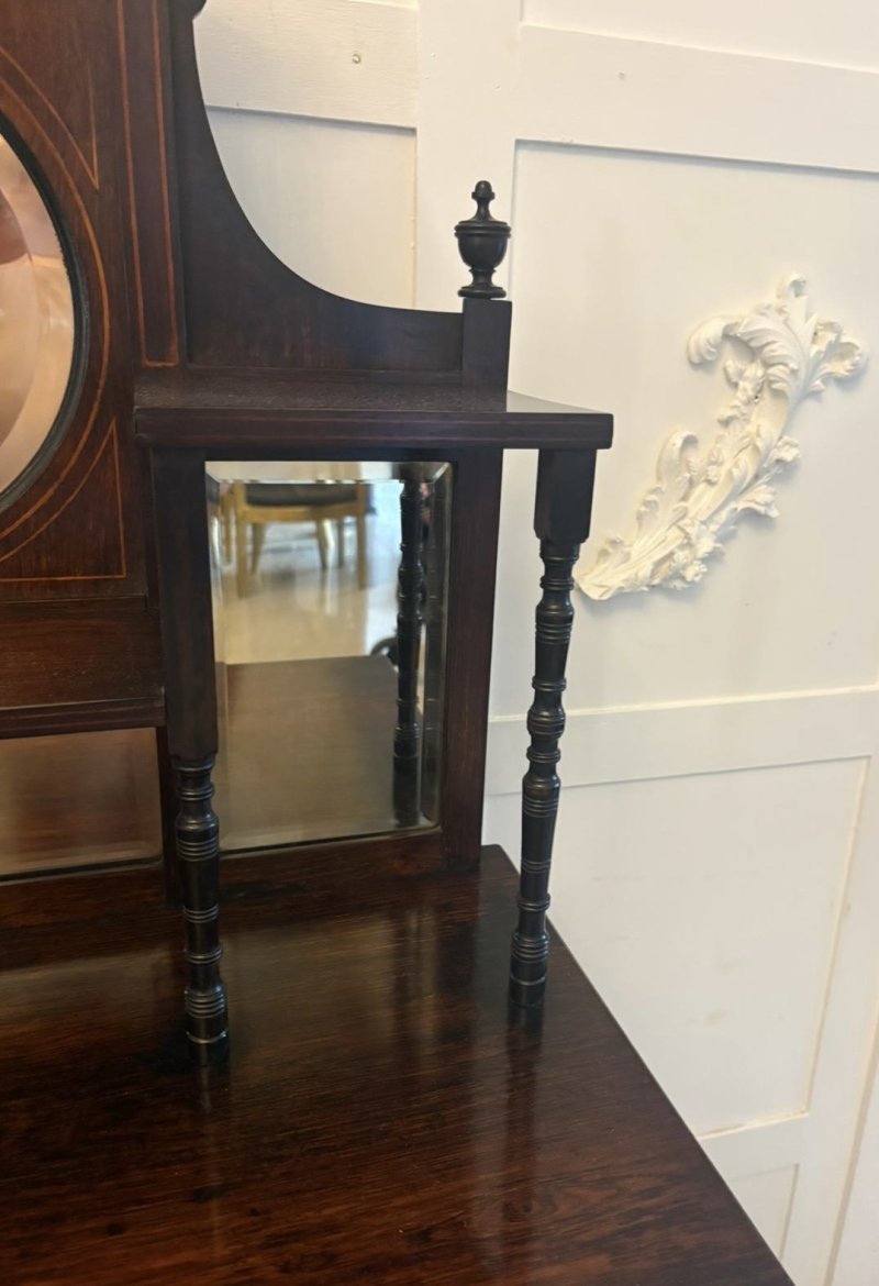 Antique Edwardian Satinwood Inlaid Mahogany Display Cabinet With Mirror Back - Image 8