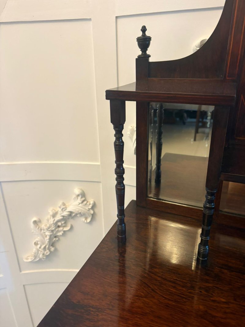Antique Edwardian Satinwood Inlaid Mahogany Display Cabinet With Mirror Back - Image 9