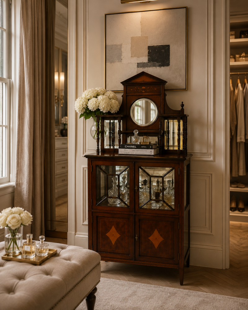 Antique Edwardian Satinwood Inlaid Mahogany Display Cabinet With Mirror Back - Image 10