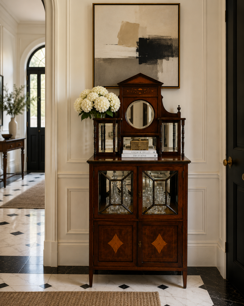 Antique Edwardian Satinwood Inlaid Mahogany Display Cabinet With Mirror Back - Image 2