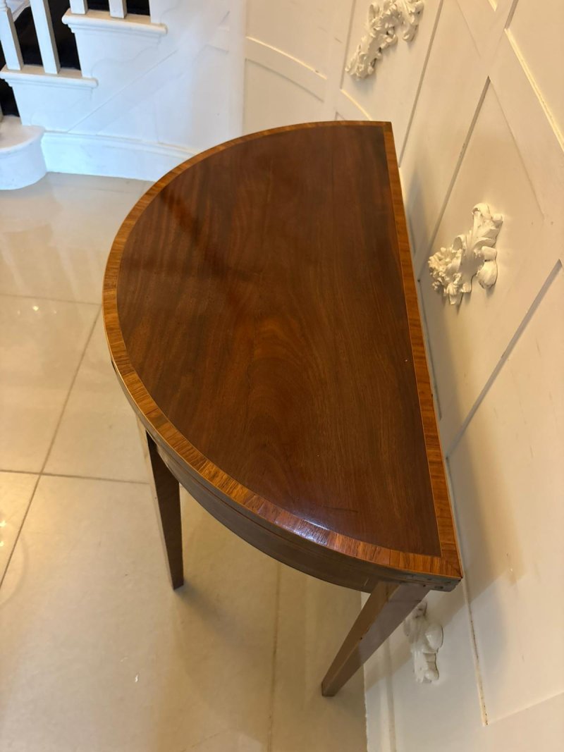 Antique Georgian Mahogany Demi Lune Console Table & Fold Over Card Table Games Table - Image 8
