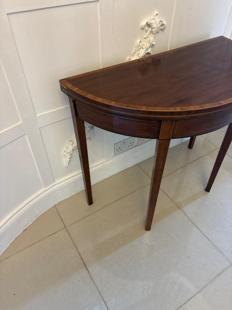Antique Georgian Mahogany Demi Lune Console Table & Fold Over Card Table Games Table - Image 9