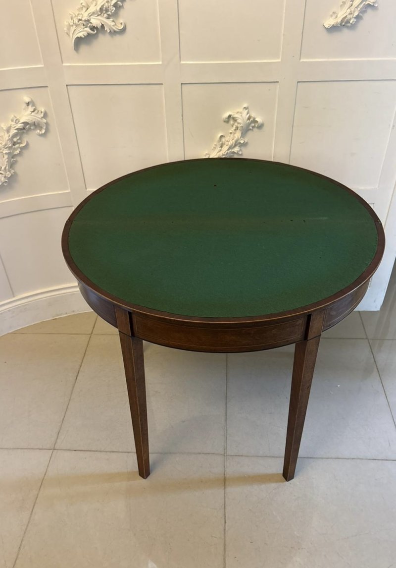 Antique Georgian Mahogany Demi Lune Console Table & Fold Over Card Table Games Table - Image 6