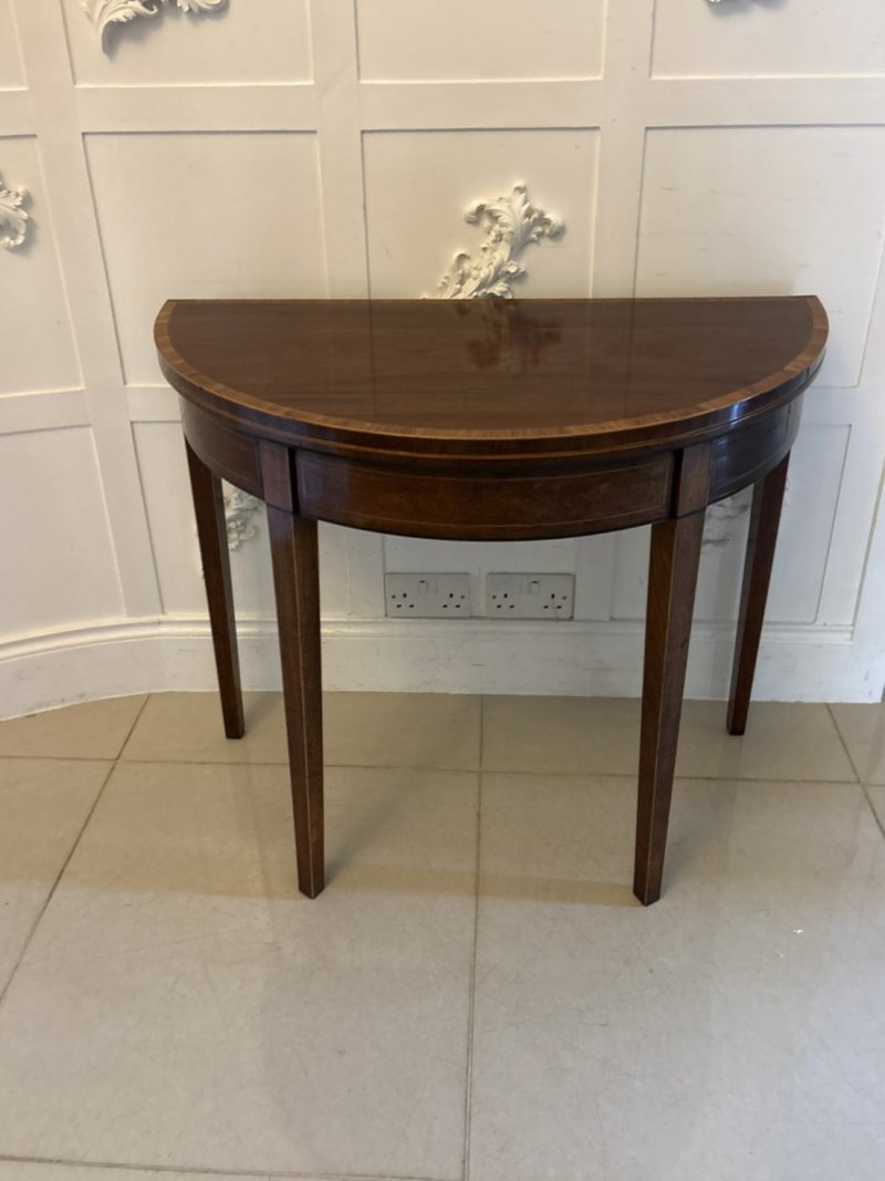 Antique Georgian Mahogany Demi Lune Console Table & Fold Over Card Table Games Table - Image 7
