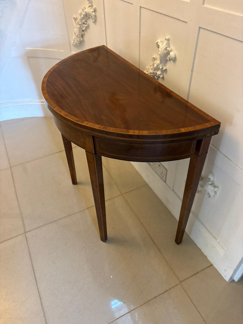 Antique Georgian Mahogany Demi Lune Console Table & Fold Over Card Table Games Table - Image 5