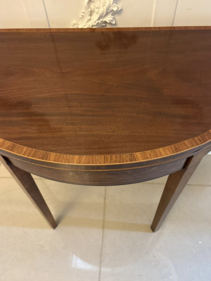 Antique Georgian Mahogany Demi Lune Console Table & Fold Over Card Table Games Table - Image 10
