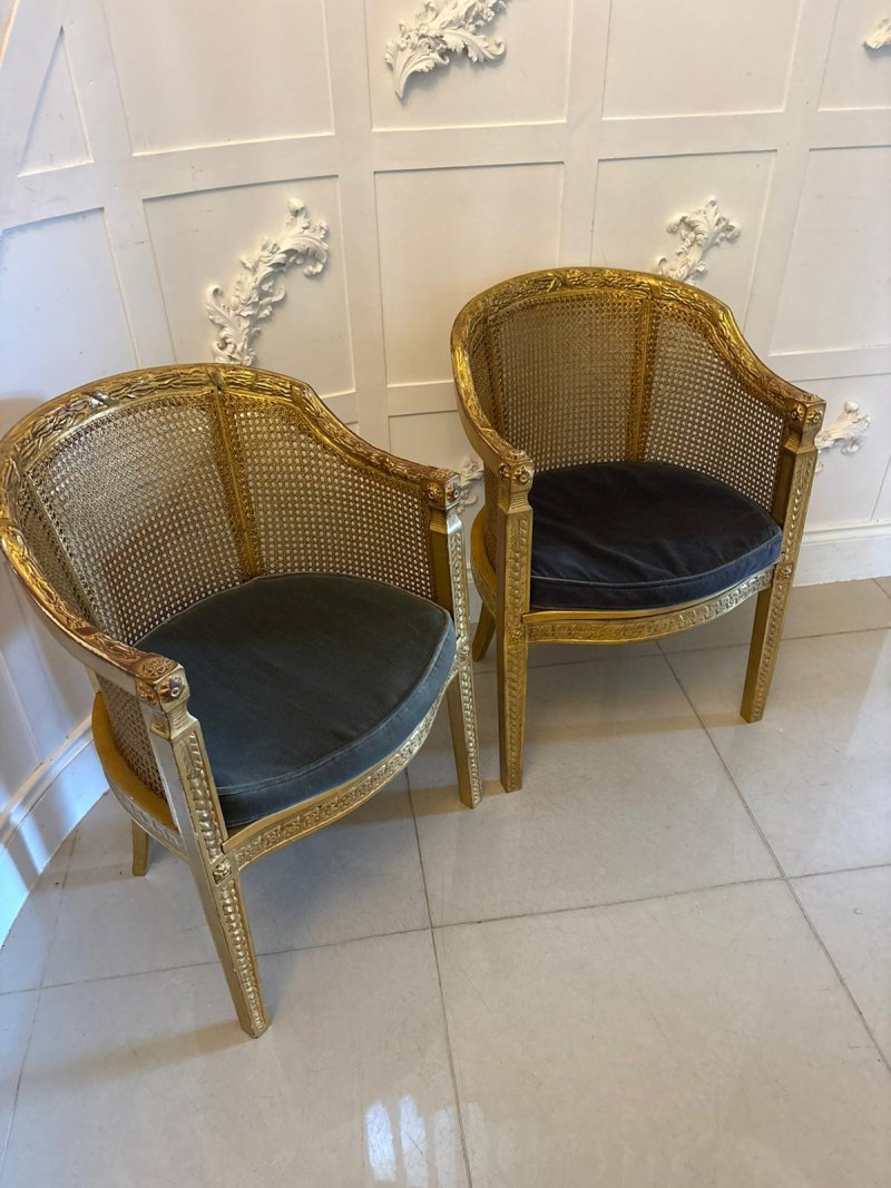 Antique Pair Of French Giltwood Bergere Armchairs - Image 3