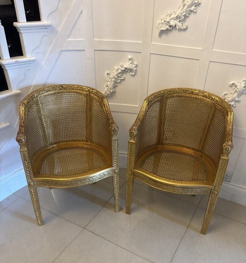 Antique Pair Of French Giltwood Bergere Armchairs - Image 12