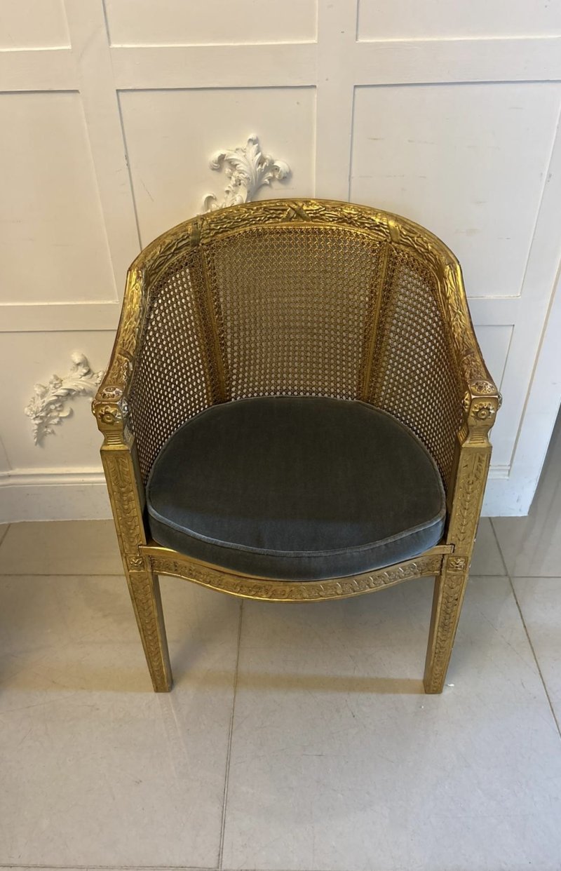 Antique Pair Of French Giltwood Bergere Armchairs - Image 7