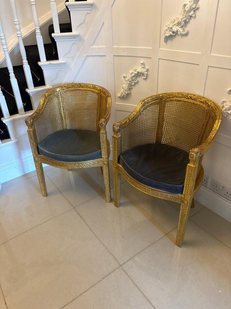 Antique Pair Of French Giltwood Bergere Armchairs - Image 4