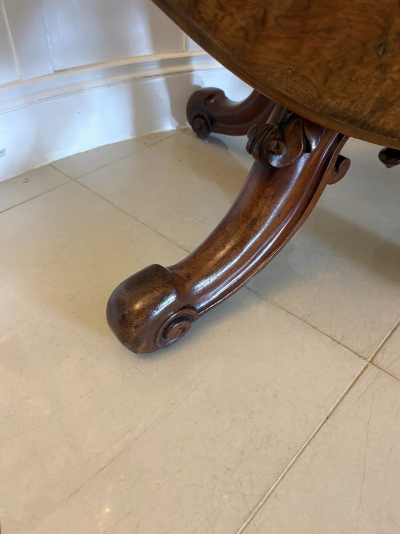 Antique Victorian Burr Walnut Carved Centre Table Dining Table - Image 8