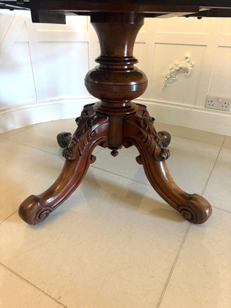 Antique Victorian Burr Walnut Carved Centre Table Dining Table - Image 7