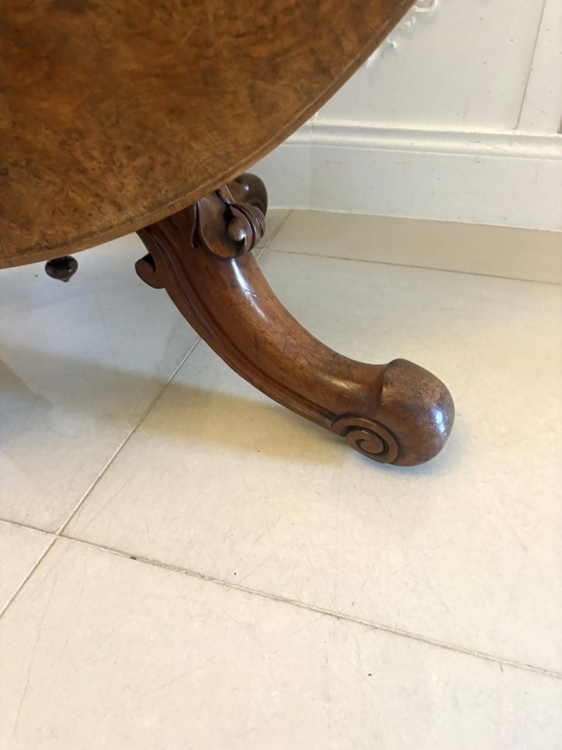 Antique Victorian Burr Walnut Carved Centre Table Dining Table - Image 9