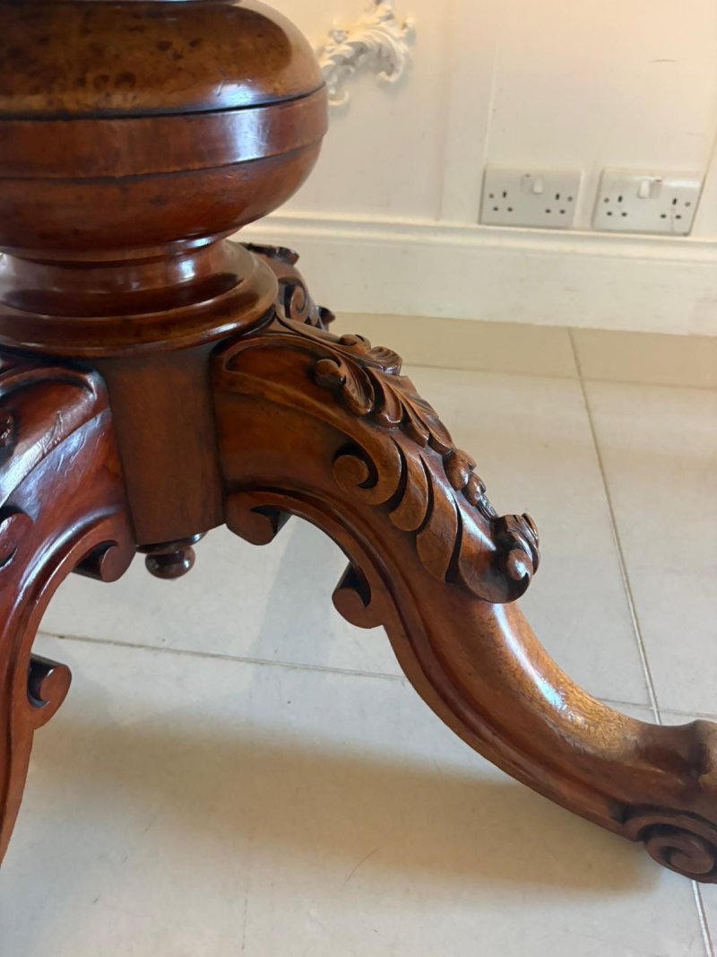 Antique Victorian Burr Walnut Carved Centre Table Dining Table - Image 10