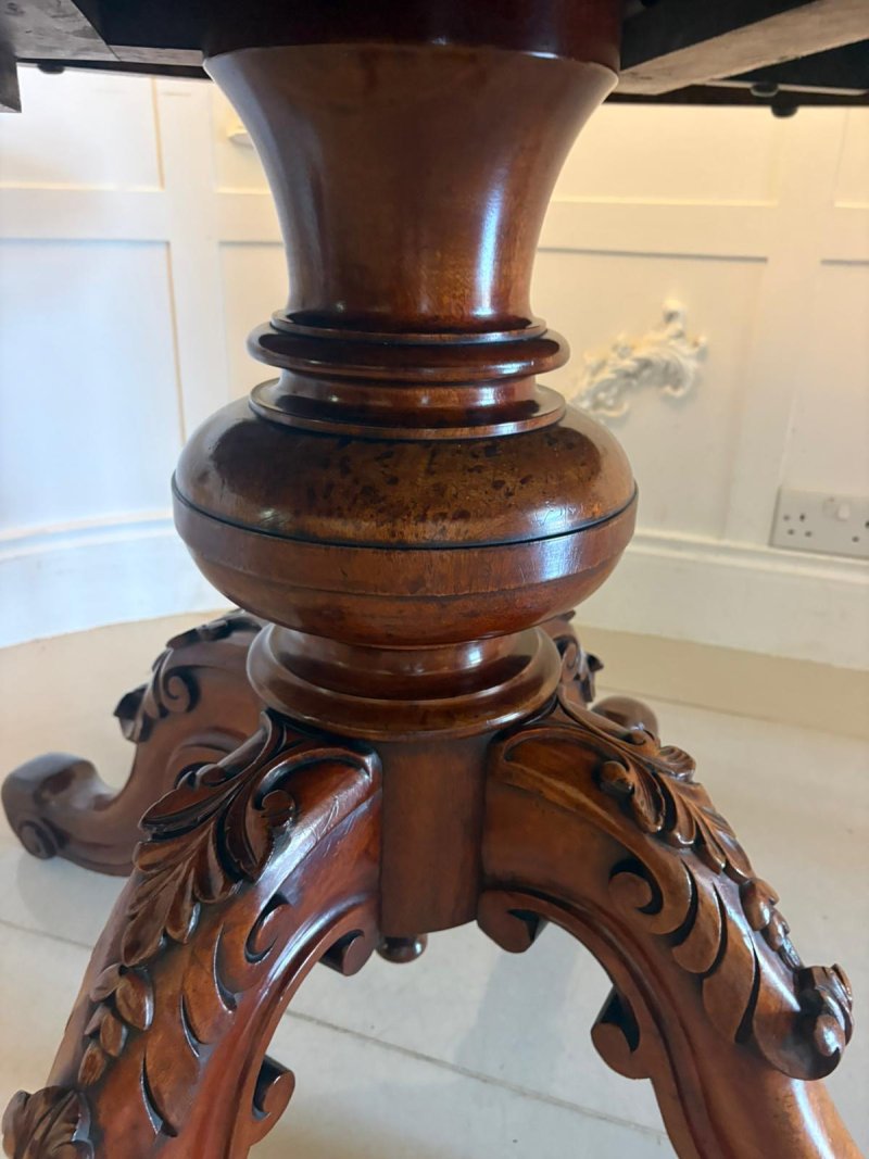 Antique Victorian Burr Walnut Carved Centre Table Dining Table - Image 11
