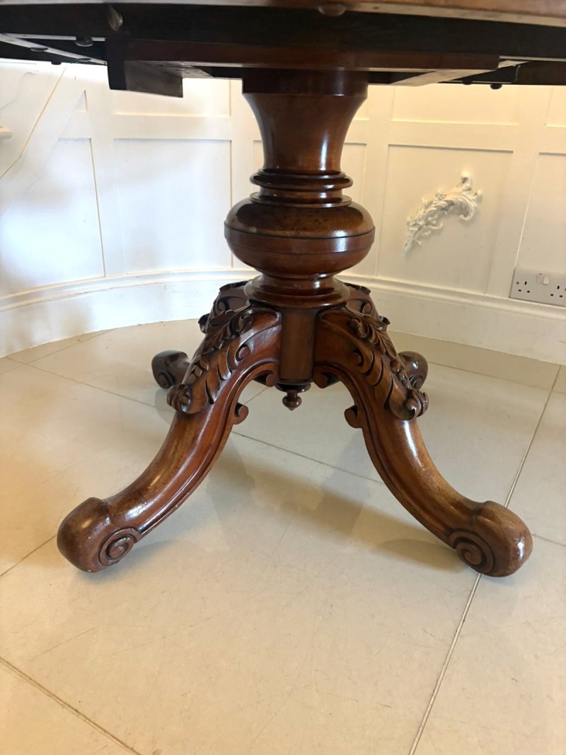Antique Victorian Burr Walnut Carved Centre Table Dining Table - Image 12