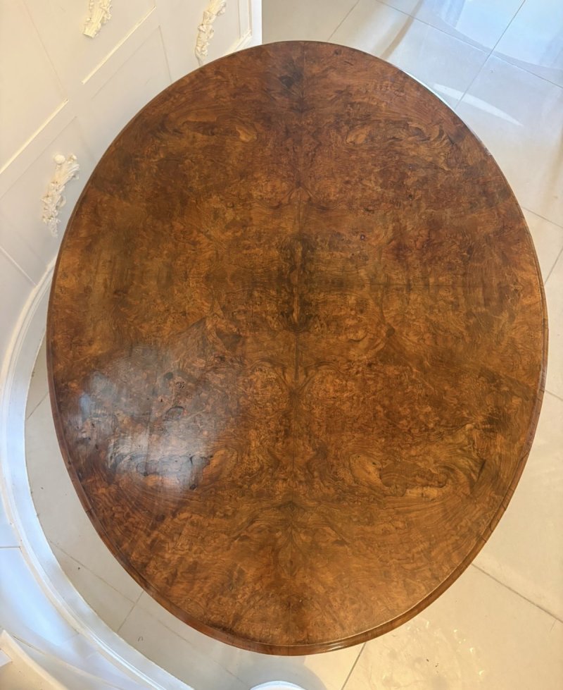 Antique Victorian Burr Walnut Carved Centre Table Dining Table - Image 5