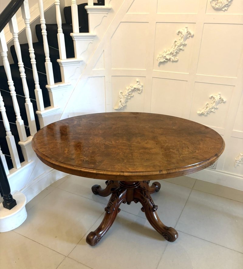 Antique Victorian Burr Walnut Carved Centre Table Dining Table - Image 6