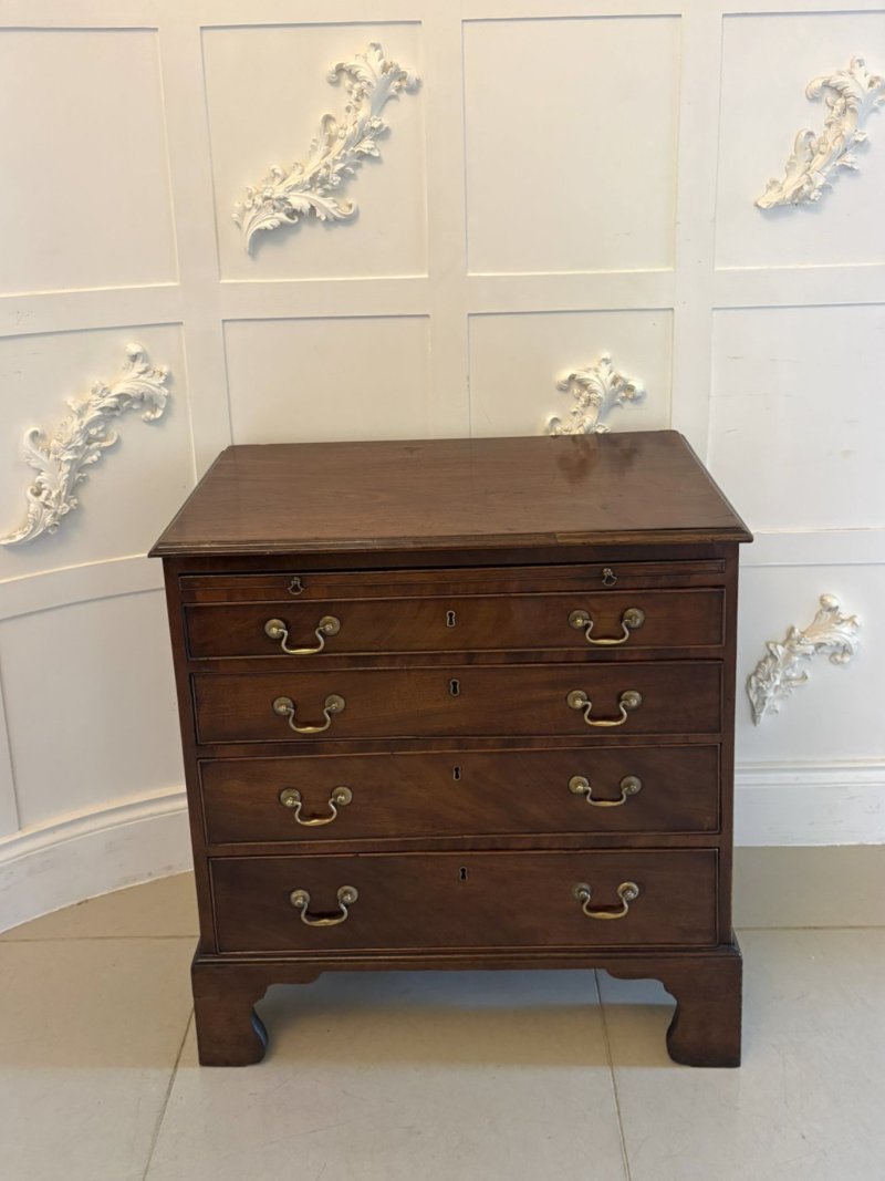 Antique Small Georgian Mahogany Four Drawer Chest of Drawers with Brushing Slide