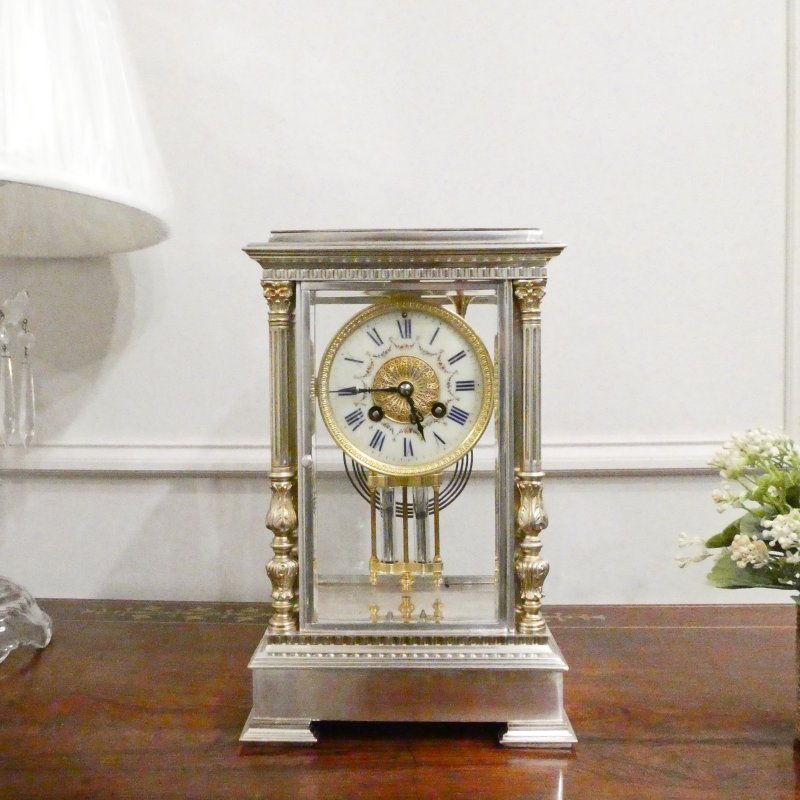 French 19th Century Silver Four Glass Mantel Clock by Vincenti