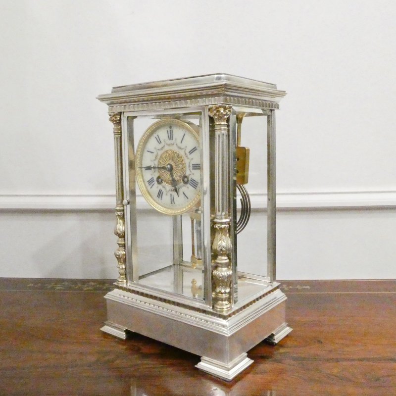 French 19th Century Silver Four Glass Mantel Clock by Vincenti - Image 2