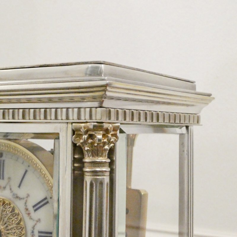 French 19th Century Silver Four Glass Mantel Clock by Vincenti - Image 7