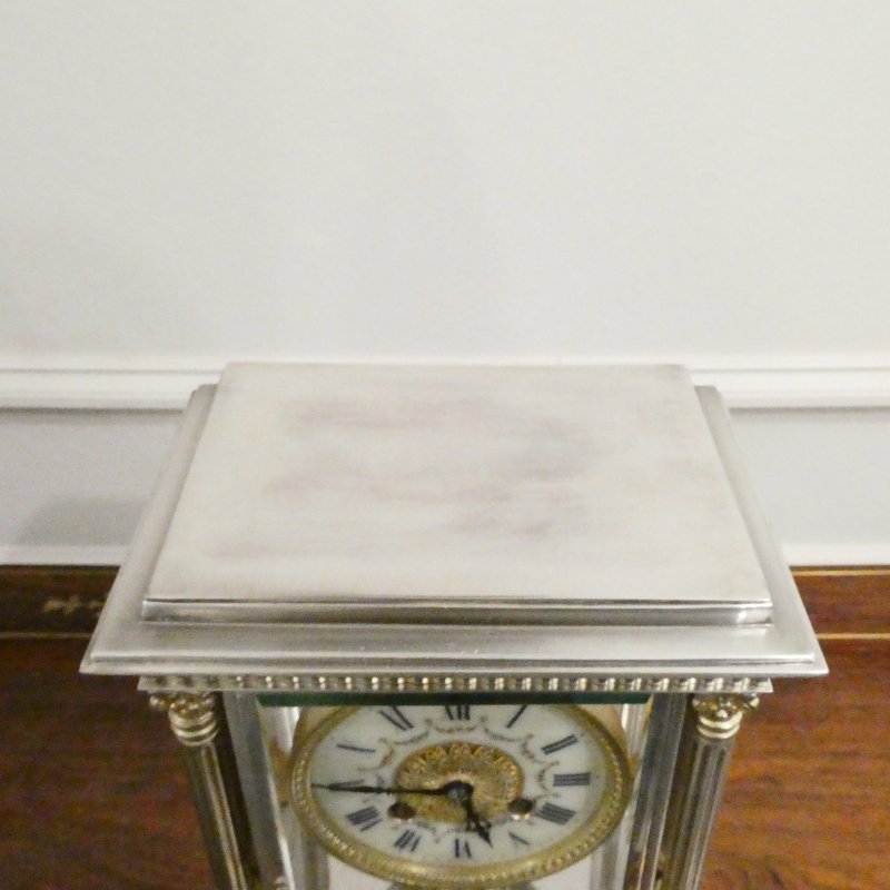 French 19th Century Silver Four Glass Mantel Clock by Vincenti - Image 8