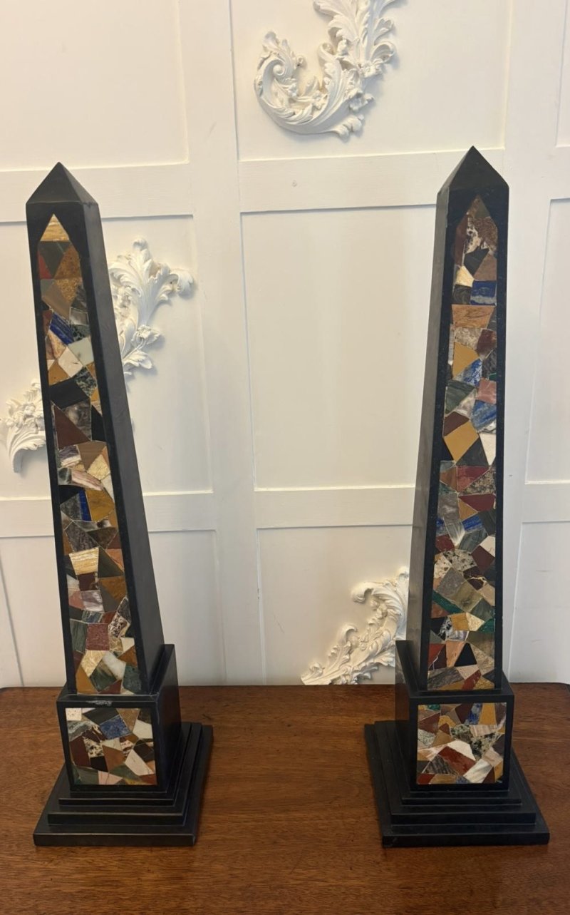 Antique Pair Italian Art Deco Specimen Marble Pietra Dura Decorative Objects